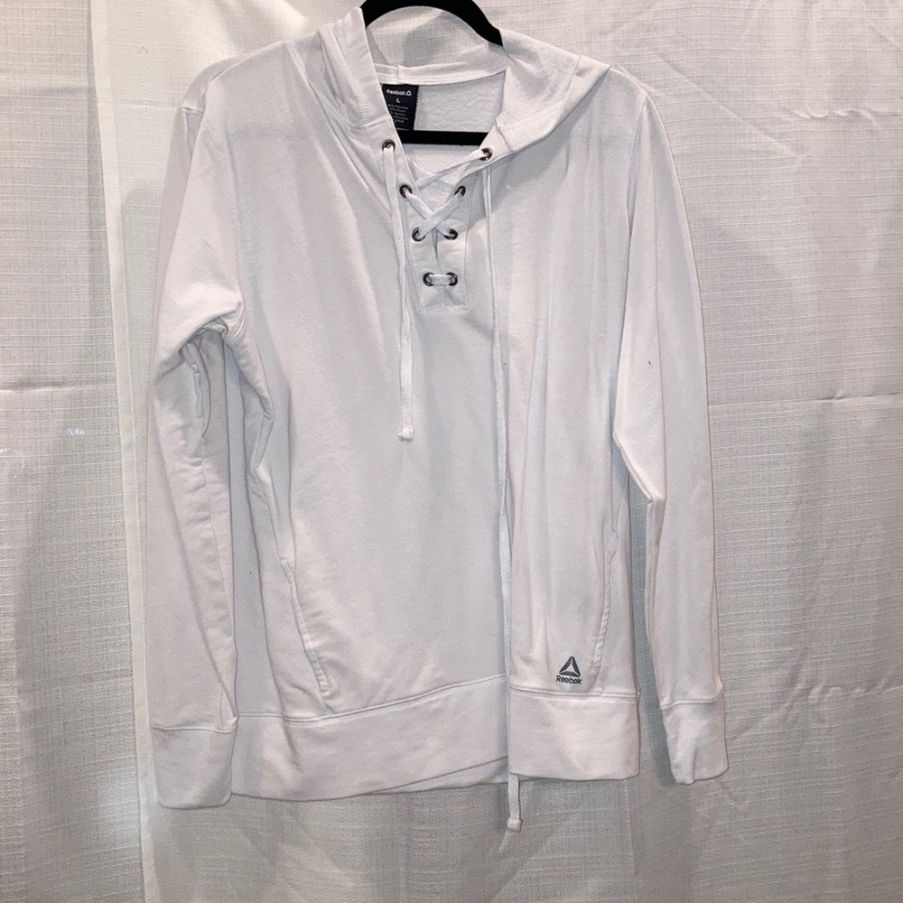 White tie neck sweatshirt